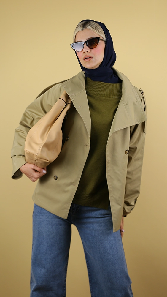 بارانی زنانه 40215 برندس کرم (1) بارانی زنانه 40215 - Image 1