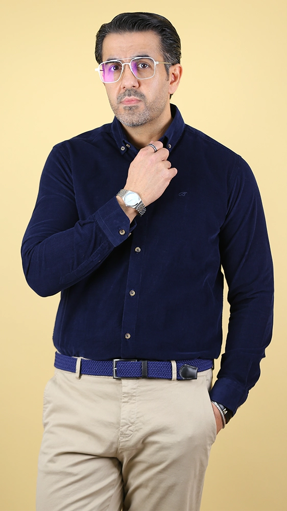 پیراهن مخمل مردانه 60453 برندس سورمه ای (1) پیراهن مخمل مردانه 60453 - Image 1