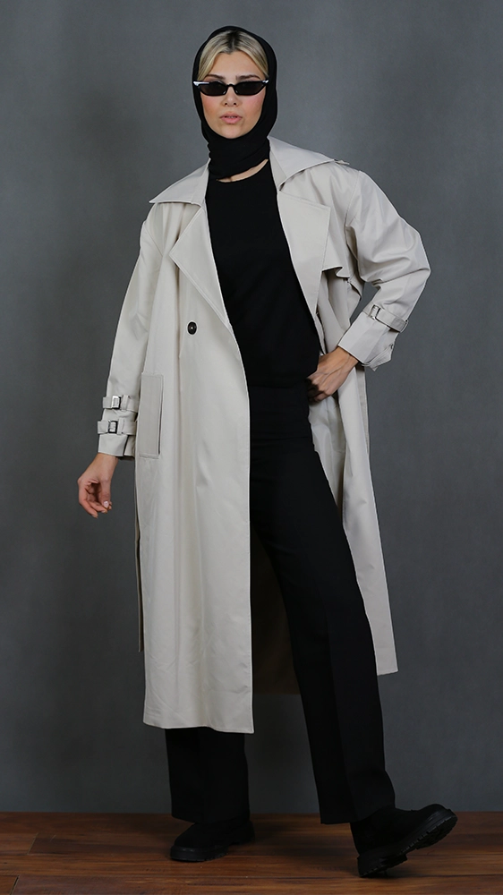 بارانی زنانه 40190 برندس کرم (4) بارانی زنانه 40190 - Image 1