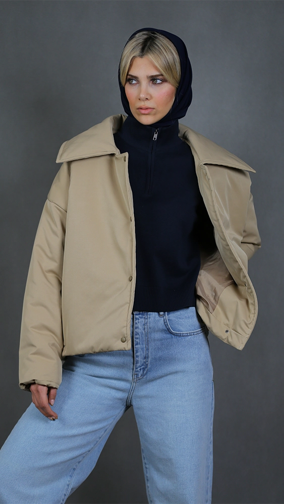 کاپشن زنانه 80124 برندس کرم (5) کاپشن زنانه 80124 - Image 1