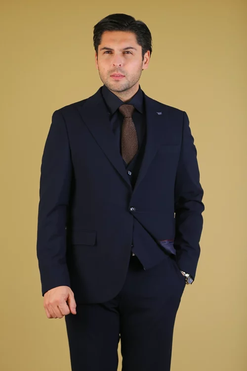 کت و شلوار و ژیله مردانه 24G124 سورمه ای برندس (2)