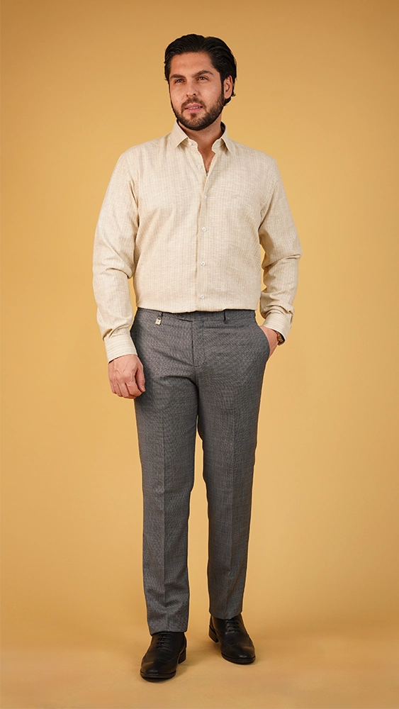 پیراهن آستین بلند مردانه 60474 برندس کرم 2 برندس | BRANDS